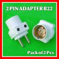 2 Pcs Portable White Bulb Holder with 2 Pin Plug - For Pin Type Bulbs (B22). 