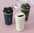Temperature Display Indicator Sipper 380ML Vacuum Insulated Stainless Steel Tea Coffee Mug Thermos Flask Travel Mug - Tumbler with Flip Lid Mesh Filter Hot and Cold for 3 Hours (Multicolor). 