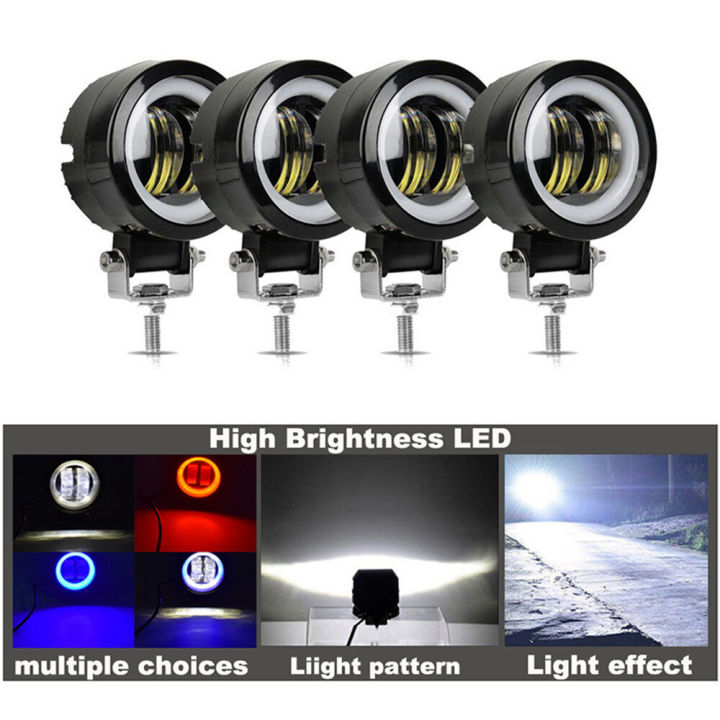 3 Inch 7D Lens LED Work Light Bar Square Car Headlight Halo For Motorcycle Jeeps ATV SUV 12V 24V Angel Eyes Driving Lights