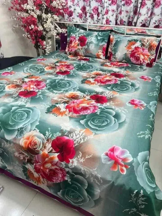 King%20Size%20Cotton%20Bed%20Sheet%20with%20Matching%203%20Pillow%20Covers%20-%20Image%203