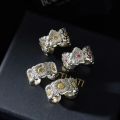 Exquisite Classic Series wire drawing craft Shiny Gardenia flower rings for women Copper plating Single Row crystal ring Jewelry. 