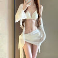 Women's Long Sleeve Knit Bikini Set, Pure  Push-Up Swimsuit with Cover-Up, Elegant Resort Swimwear for Vacation Beach. 