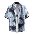 Summer thin short sleeve shirt new style square collar Harajuku simple medium sleeve ins 5-sleeve Shirt Youth trend printing popular Japanese men's loose Korean Fashion Top polo shirt. 