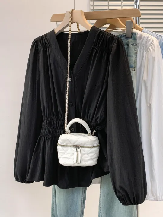 2026%20V-neck%20Long%20Sleeved%20Plus%20Size%20Shirt%20Loose%20Pleated%20Ruffle%20Oversized%20Tops%20Ladies%20Chic%20Elegant%20Solid%20Versatile%20Blouse%20-%20Image%205