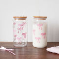 1/2/4/6Pcs Glass Cups with Bowknot Print, with Lid and Straw, Exquisite and High-End Bowknot Glass Cups, Suitable for Home Decoration, Daily Household Drinking Cups, Outdoor Picnic Cups, Party Cups, Breakfast Milk Cups, -Giving Items. 