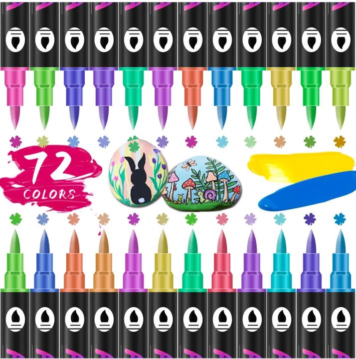 24/48/72%20Colors%20Acrylic%20Paint%20Markers,Dual%20Tip%20Pens%20With%20Dot%20Tip%20and%20Brush%20Tip%20for%20Rock%20Painting,Wood,Ceramic,Fabric,Canvas,DIY%20-%20Image%202