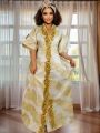 Women's Elegant Rhinestone Embellished Long Kaftan Dress Abaya Shinny Stylish Traditional African Outfit.