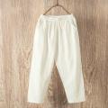 Women Summer Casual Loose Harem Elastic Waist Cotton Linen Pants Ninth Trousers.