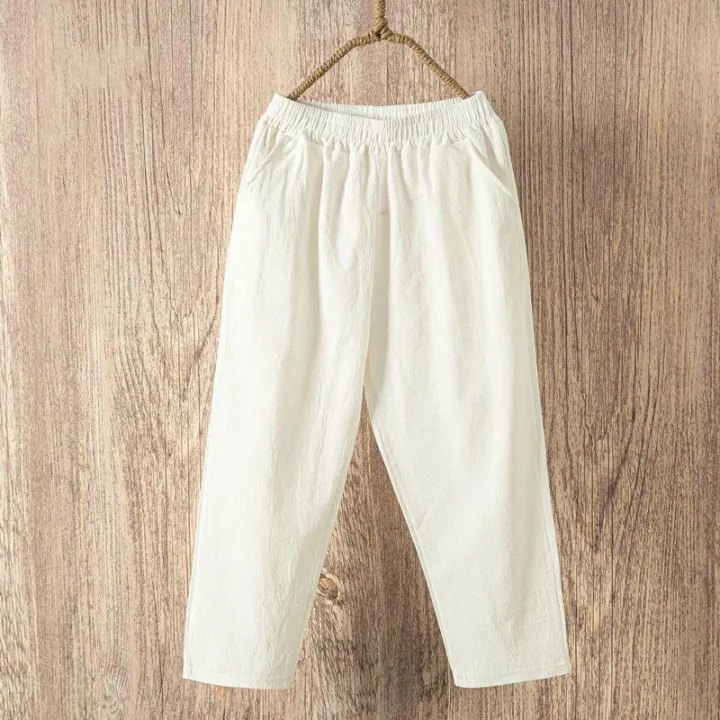 Women%20Summer%20Casual%20Loose%20Harem%20Elastic%20Waist%20Cotton%20Linen%20Pants%20Ninth%20Trousers%20-%20Image%207