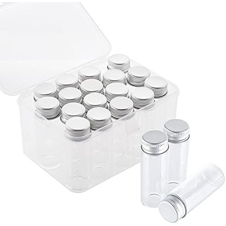 17 14ml Vials Tiny Glass Bottles Clear Empty Jars with Aluminum Top Screw Lids Small Mini Message Sample Bottle