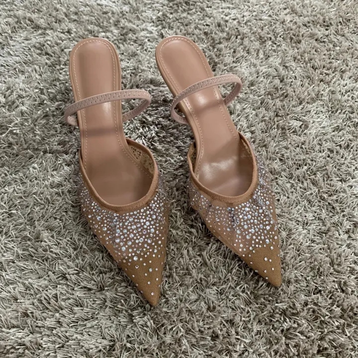 New%20Summer%20Women's%20Sandals%20Rhinestone%20Bright%20Mesh%20High%20Heels%20Footwear%20Elegant%20Slingback%20Pointed%20Slip%20on%20Party%20Lady%20Pumps%20Shoes%20-%20Image%204