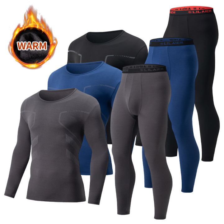1/2piece Autumn/Winter Men's Casual Printed Fashionable Thermal Underwear Set Comfortable Sports Top T-shirt Elastic Waist Pants