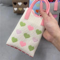 Korean Fashion Heart Knitted Mini Square Handbag for Women Small Mobile Phone Shoulder Bags Girls Cute Outdoor Crossbody Bags. 