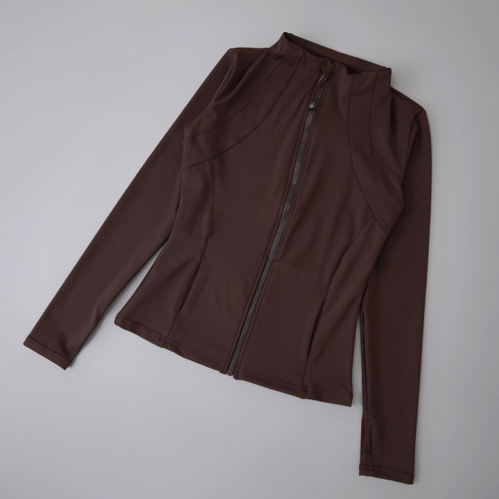 Yoga%20sport%20wear%20spandex%20full%20Zip%20Long%20Sleeve%20yoga%20jacket%20with%20Thumb%20Hole%20without%20hood%20Women%20Coat%20-%20Image%202