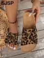 Four-Season Open-Toe Sandals for Outdoor Wear, New Spring and Autumn Women's Sandals, Simple, Casual, Fashionable, Versatile, Blue and Brown Cork Sole Sandals, Animal Print Leopard Print Slide Sandals with Adjustable Buckle Straps, Casual Open-Toe Flat....