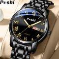 POSHI Stainless Steel Quartz Wrist Watch for Man Luxury Week Date Display Luminous Bracelet Fashion Men's Watch Original Clock. 