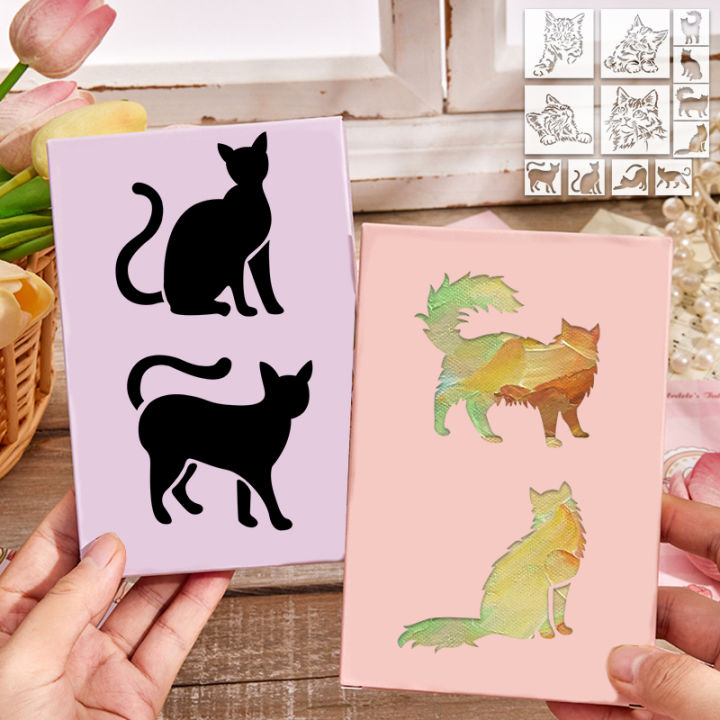YOMDID%2012pcs%20Lovely%20Cat%20Series%20Graffiti%20Stencils%20Reusable%20DIY%20cat%20Multi-Pattern%20Painting%20Hollow%20Out%20Decorative%20Templates%20-%20Image%202