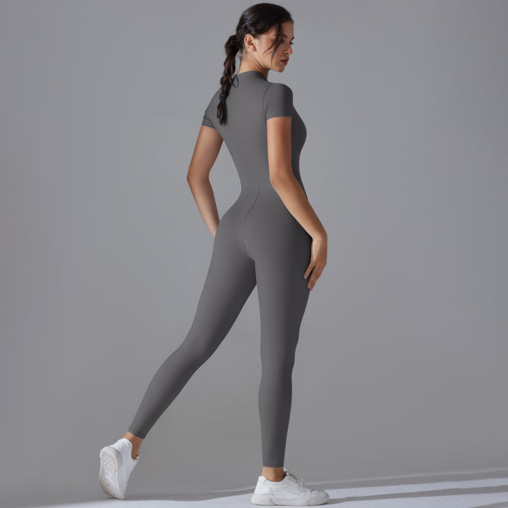 Yoga%20Set%20Women's%20Jumpsuits%20One-Piece%20Suit%20Zipper%20Short%20Sleeve%20Gym%20Push%20Up%20Workout%20Clothes%20Fitness%20Bodysuit%20Sportswear%20Tracksuit%20-%20Image%203