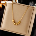 DIEYURO 316L Stainless Steel Gold Color Balls Beads Pendant Necklace For Women Fashion Girls Clavicle Chain Jewelry Party .