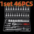 1 Set of 46-Piece Car Repair Tool Set, Ratchet Wrench Tool Box, Car Maintenance Socket Repair Kit, Hardware Kit, Multifunctional Car Repair Tool Kit. 
