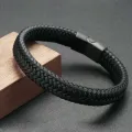 Black PU Leather Magnetic Bracelet Men's Mature and Stable and Elegant Giving Men The Best Gift for Men. 