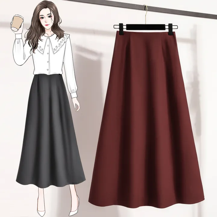 High%20Waist%20Mid%20Length%20Skirts%20A-Line%20Mini%20Skirt%20Women's%20Slimming%20Black%20Autumn%20Elastic%20Waist%20Design%20Solid%20Color%20Versatile%20Skirt%20-%20Image%207