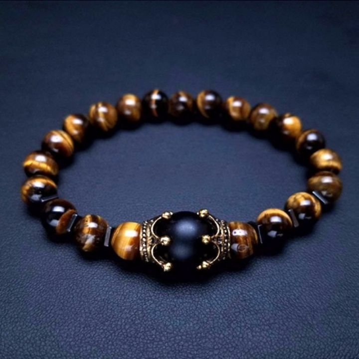 Natural Stone Bead Bracelets for Men Fashion Luxury Antique Crown Mate