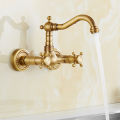 Classical Brass Kitchen Faucet Wall Mounted Dual Handle Holes Cold and Hot Water Taps Rotatable Kitchen Mixer Tap. 