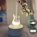 1pc 3D Stereo Night Light, Guitar Bedside Lamp, Acrylic Table Lamp, LED Warm White Desk Lamp. 