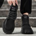 2025 New Men's Big Yellow Boots Durable Anti - Skid Sole High - Top Chunky Sole Winter Fleece Lined British Work Boots Motorcycl. 