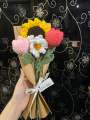 Crochet sunflower tulip daisy with complementary khaaki wrapping with a note / crochet bouquet. 