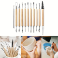 11pcs/set Pottery Tools Wood Double-Ended Wire Knife For Clay Repair, Clay Sculpture Carving Tool Set Ceramic Polymer carveKit.