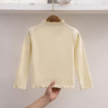 Autumn-Winter Girls Long Sleeve Solid Color T-Shirt with Ruffle Collar Girls Fashionable Comfortable Everyday Wear T-Shirt. 