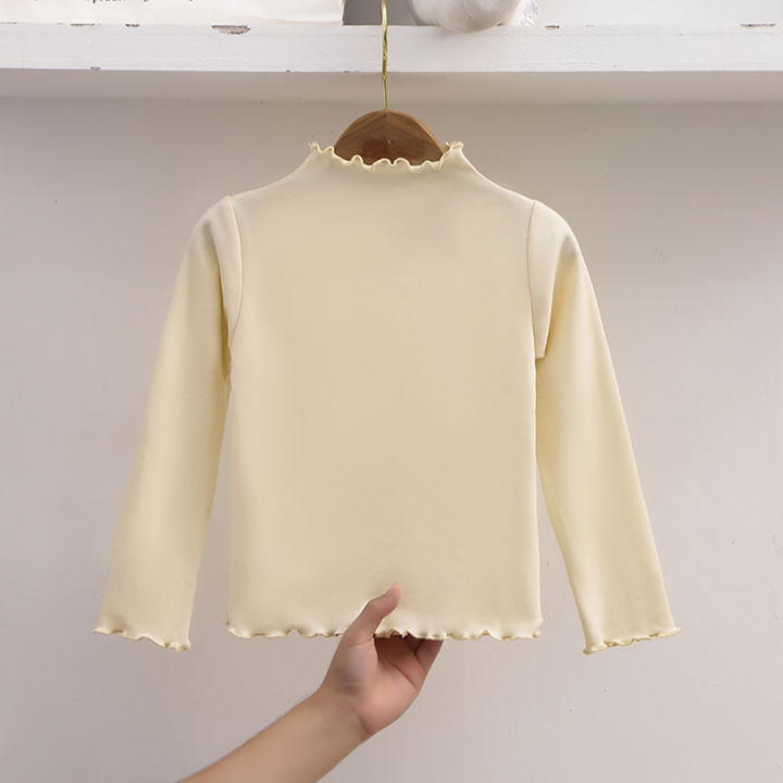 Autumn-Winter%20Girls%20Long%20Sleeve%20Solid%20Color%20T-Shirt%20with%20Ruffle%20Collar%20Girls%20Fashionable%20Comfortable%20Everyday%20Wear%20T-Shirt%20-%20Image%202