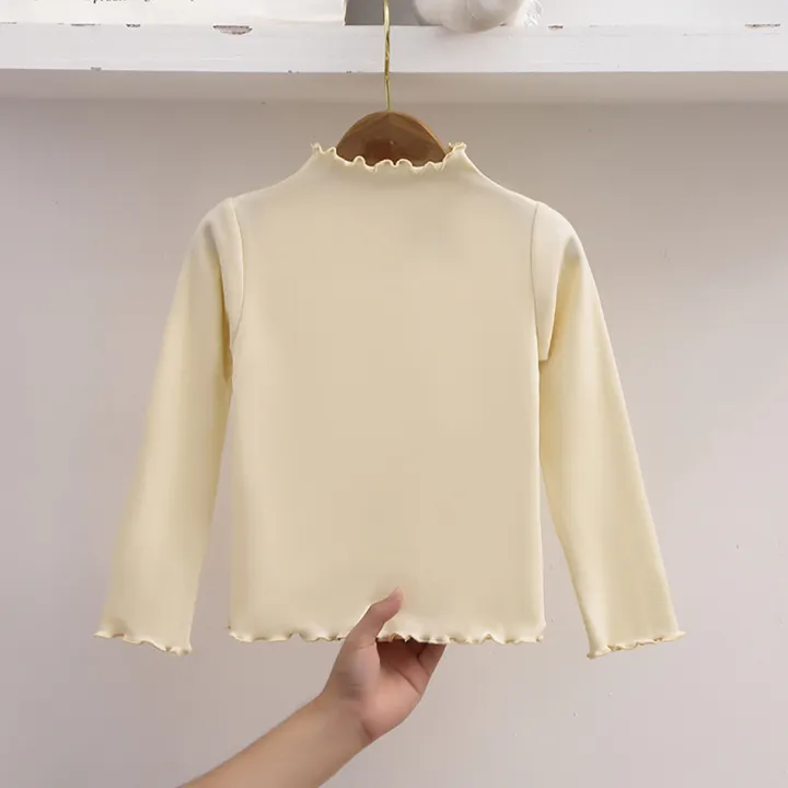 Autumn-Winter%20Girls%20Long%20Sleeve%20Solid%20Color%20T-Shirt%20with%20Ruffle%20Collar%20Girls%20Fashionable%20Comfortable%20Everyday%20Wear%20T-Shirt%20-%20Image%202