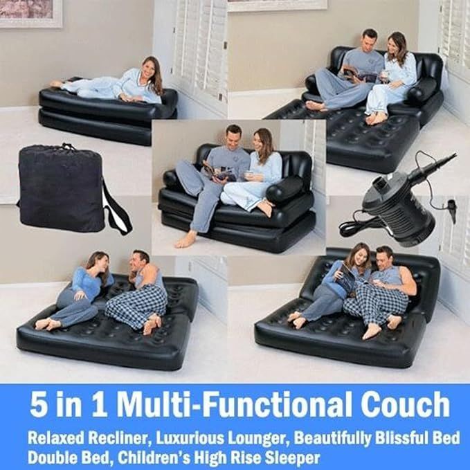Bestway 5 in 1 Inflatable Double Air Bed with Free Electric Auto Pumper, 5 IN 1 Air Couch
