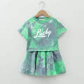 Girls tie-dye craft suit skirt Korean fashion sports suit skirt children's clothing 2 pieces. 