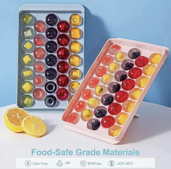 Round Ice Cube Tray with Lid – Easy Release Durable Plastic Ice Maker Mold, Large Capacity Freezer Tray for Home & Kitchen (Multicolour)