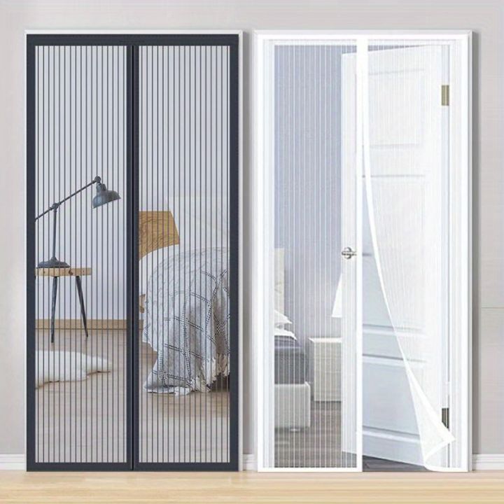 No-Drill Magnetic Screen Door - a Black And White Mesh Curtain Easy to Install, Featuring a Soft Net That Is Easy to Clean