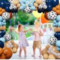 140PCS Dog Theme Party Set Birthday Party Decoration Blue Orange Skin Dog Paw Balloon Bone Aluminum Film Balloon Decoration. 