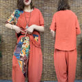 Women's Casual Suit 2024 Summer New Slim Short Sleeve T-Shirt Top Harlan Cropped Pants Plus Fashion Cotton Linen 2 Two Piece Set. 