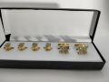 Stud Button Set Golden Square Design | Cufflinks and Button Set for Men Shalwar Kameez | Men Accessories. 