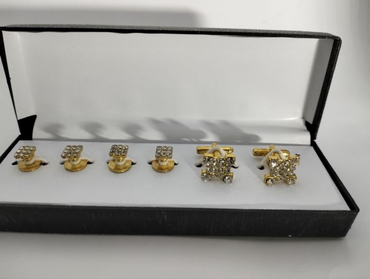 Stud Button Set Golden Square Design | Cufflinks and Button Set for Men Shalwar Kameez | Men Accessories
