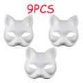 3/6/9/12/15PCS Therian Masks White Cat Masks Blank DIY Halloween Mask Animal Half Facemasks Masquerade Cosplay Party 2024. 