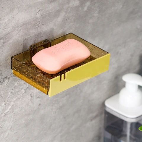 Wall Mounted Plastic PS Modern Rectangle Shaped Luxury Soap Box Soap Dish Kitchen Sponge Holder