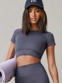 Seamless Womens Sport T Shirt Short Sleeve Yoga Top Fitness Gym Running Active Wear Workout Clothes.