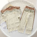 Korean version of summer girls short-sleeved suit comfortable air conditioning suit baby girl ice silk polka dot home clothes. 