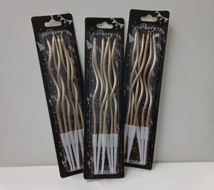 Spiral Twisty Gold Long Stick Metallic Candle for Birthday, The Party Shop By Vipflags, New Candles, Wedding Party and Cake Decoration- (Pack of 06 Pcs)