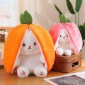 Bunny Plush Doll Toy Pillow, Reversible Carrot Strawberry Bunny Stuffed Animal with Zipper, Cute Rabbit Decoration for Kids. 