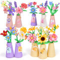 HUIQIBAO MOC Eternal Flower Bouquet with pot Micro Building Block Sunflower Rose Mini Model Brick Toy home Desk Decoration.